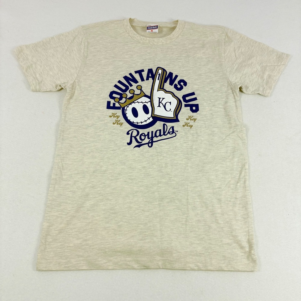 Charlie Hustle T-Shirt Mens Medium Oatmeal Excellent Fountains Up‎ KC Royals Tee